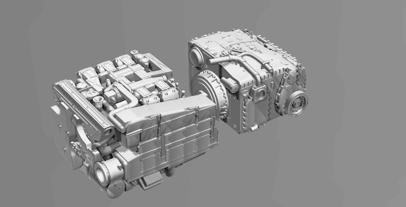 Marder Motor mit Getriebe und Motorraum